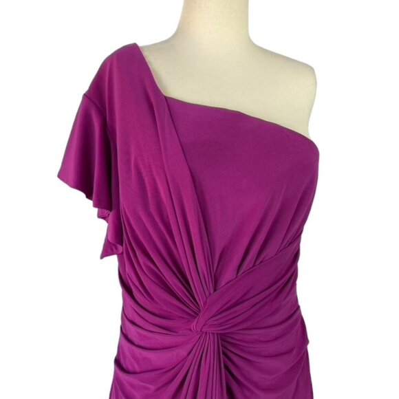 Mac Duggal One Shoulder Midi Length Jersey Dress in Magenta - Picture 3 of 14